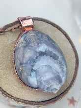 Load image into Gallery viewer, Copper Electroformed Agatized Druzy Fossilized Shell Necklace 1