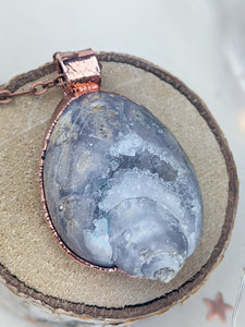 Copper Electroformed Agatized Druzy Fossilized Shell Necklace 1