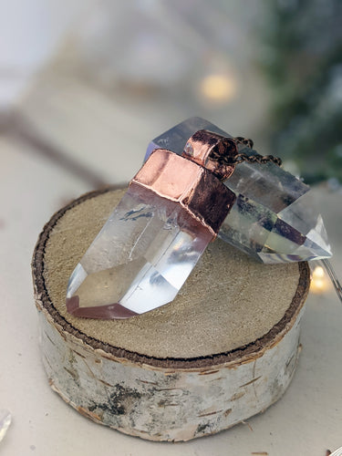 Copper Electroformed Clear Quartz Icicle Point Necklace 1