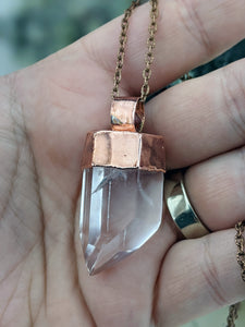 Copper Electroformed Clear Quartz Icicle Point Necklace 1