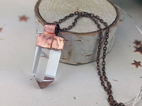 Copper Electroformed Clear Quartz Icicle Point Necklace 3