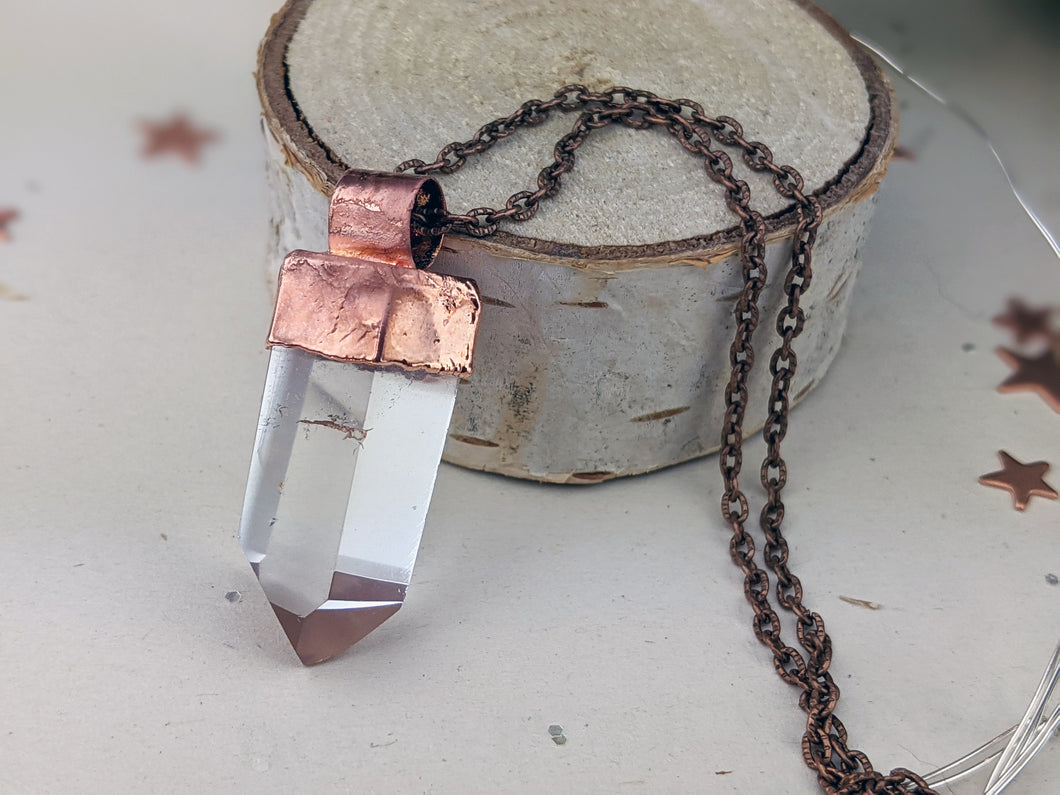 Copper Electroformed Clear Quartz Icicle Point Necklace 3