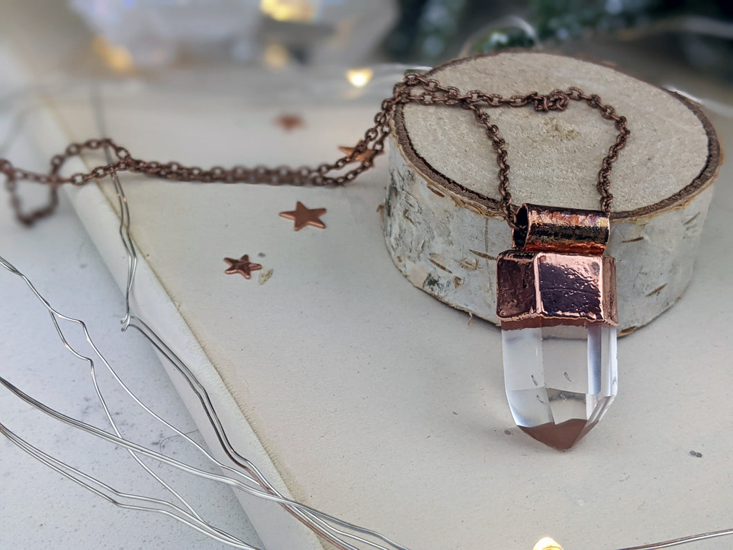 Copper Electroformed Clear Quartz Icicle Point Necklace 4