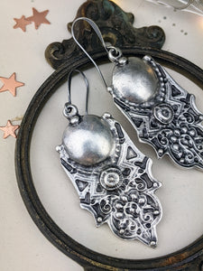 Antiqued Silver Plated Earrings - Domes and Dots