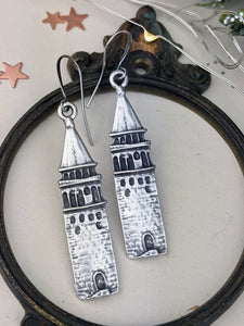Antiqued Silver Plated Earrings - Towers