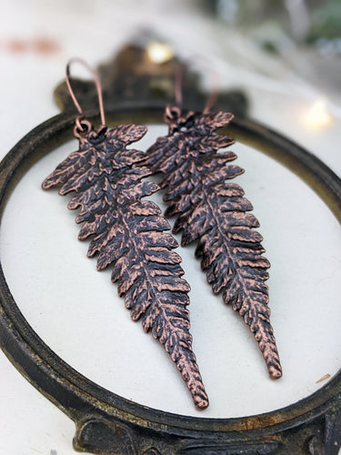 Antiqued Copper Plated Earrings - Ferns