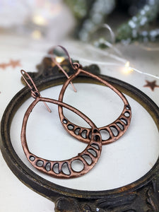 Antiqued Copper Plated Earrings - Moon Phase Teardrops