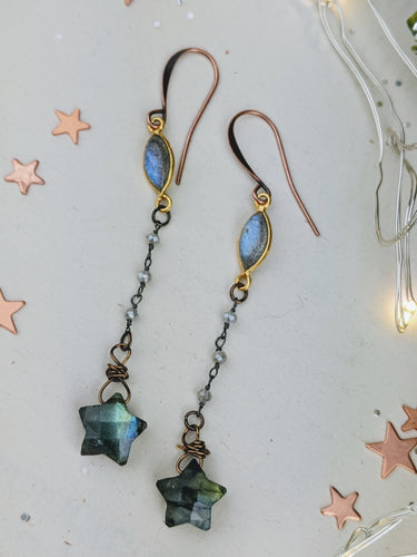 Labradorite Star Dangle Earrings - Style 1