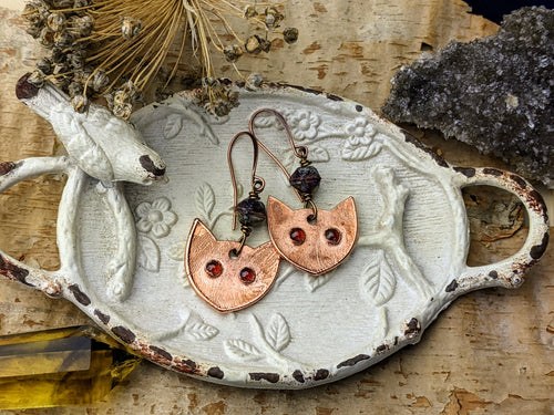 Garnet Cat Eye Copper Electroformed Earrings 9