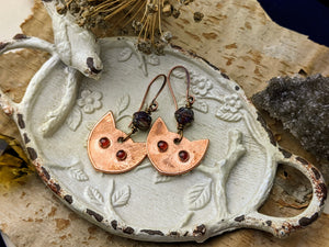 Garnet Cat Eye Copper Electroformed Earrings 9