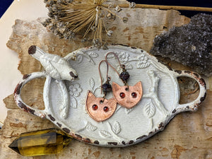 Garnet Cat Eye Copper Electroformed Earrings 9