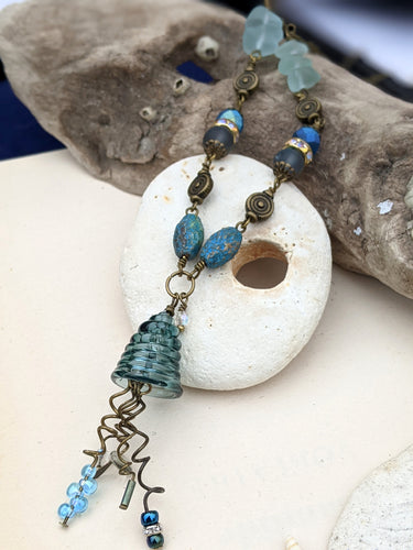 Smokey Blue Glass Jellyfish Necklace #3