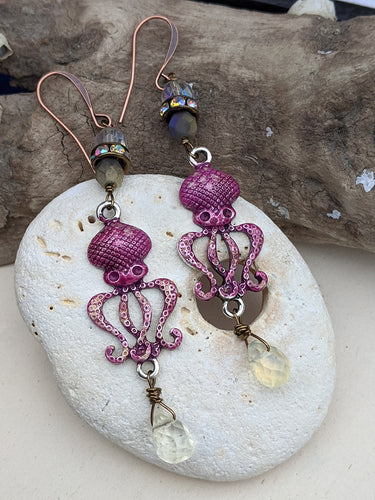 Fuchsia Octopus Earrings 1