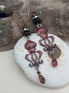 Burgundy Octopus Earrings 1