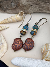 Load image into Gallery viewer, Copper and Teal Nautilus Earrings 5