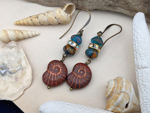 Copper and Teal Nautilus Earrings 5