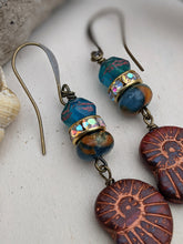 Load image into Gallery viewer, Copper and Teal Nautilus Earrings 5