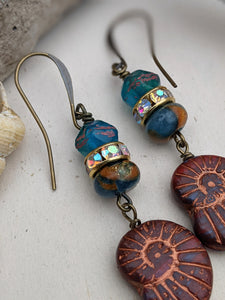 Copper and Teal Nautilus Earrings 5