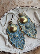 Load image into Gallery viewer, Antiqued Verdigris Brass Earrings - Domes and Dots