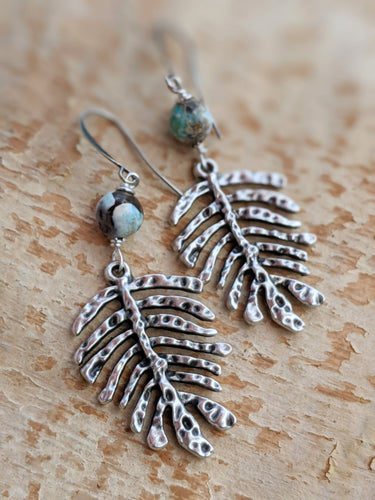 Antiqued Silver Plated Earrings - Palm Leaves