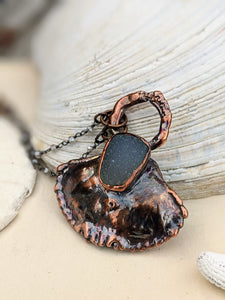 'Beachcombing' - Crab Shell and Druzy Copper Electroformed Necklace
