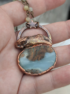 'Jetty' - Crab Claw and Ocean Picture Stone Copper Electroformed Necklace