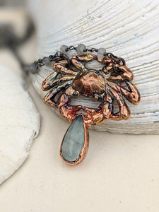 HOLD FOR SINGE 'Drift' - Crab and Aquamarine Copper Electroformed Necklace