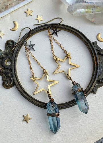Aqua Aura Quartz Point Celestial Earrings 2