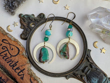 Load image into Gallery viewer, Chrysocolla and Blue Opalwood Celestial Earrings 5
