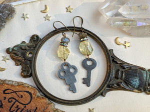Labradorite and Citrine Vintage Key Earrings 1