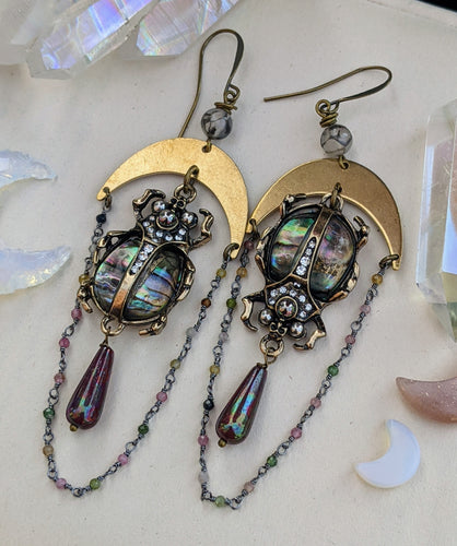 Asymmetrical Celestial Beetle Earrings
