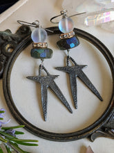 Load image into Gallery viewer, Aura-Labradorite and Pewter Stars Earrings