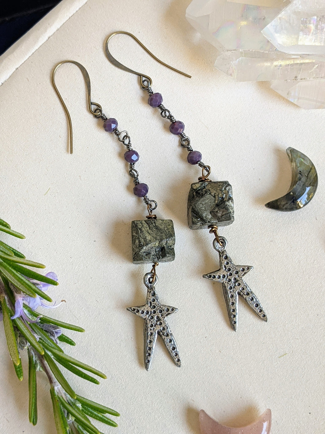 Pyrite and Pewter Stars Earrings