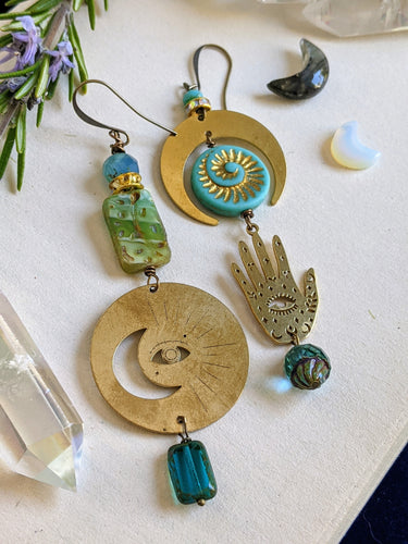 Asymmetrical Celestial Earrings - Turquoise