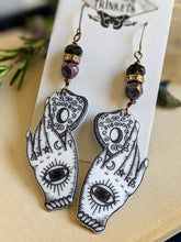 Load image into Gallery viewer, White Ouija Planchette with Hands Earrings