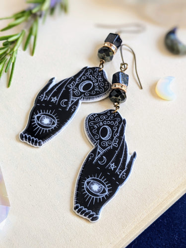 Black Ouija Planchette with Hands Earrings