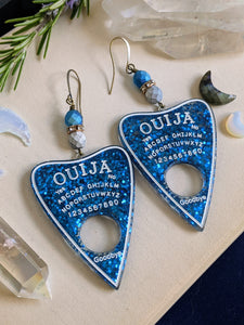 Blue Glitter Ouija Planchette Earrings
