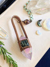 Load image into Gallery viewer, Mega Aura Quartz Point and Labradorite Copper Electroformed Necklace
