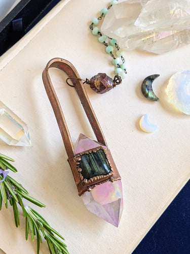 Mega Aura Quartz Point and Labradorite Copper Electroformed Necklace