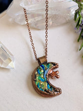 Load image into Gallery viewer, Dichroic Glass Moon Copper Electroformed Necklace