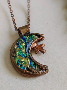 Dichroic Glass Moon Copper Electroformed Necklace