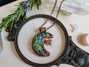 Dichroic Glass Moon Copper Electroformed Necklace