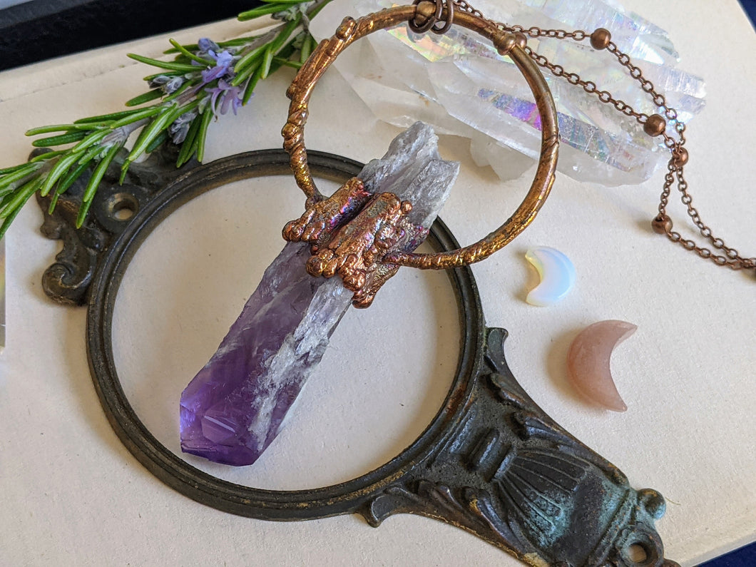 Raw Amethyst Crystal Point Statement Necklace