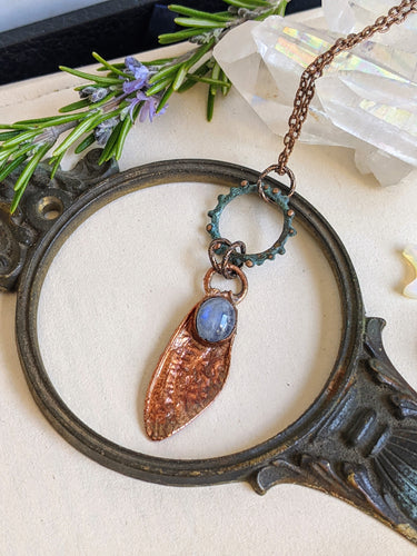 Copper Electroformed Cicada Wing Necklace with Moonstone 2
