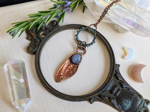 Copper Electroformed Cicada Wing Necklace with Moonstone 2