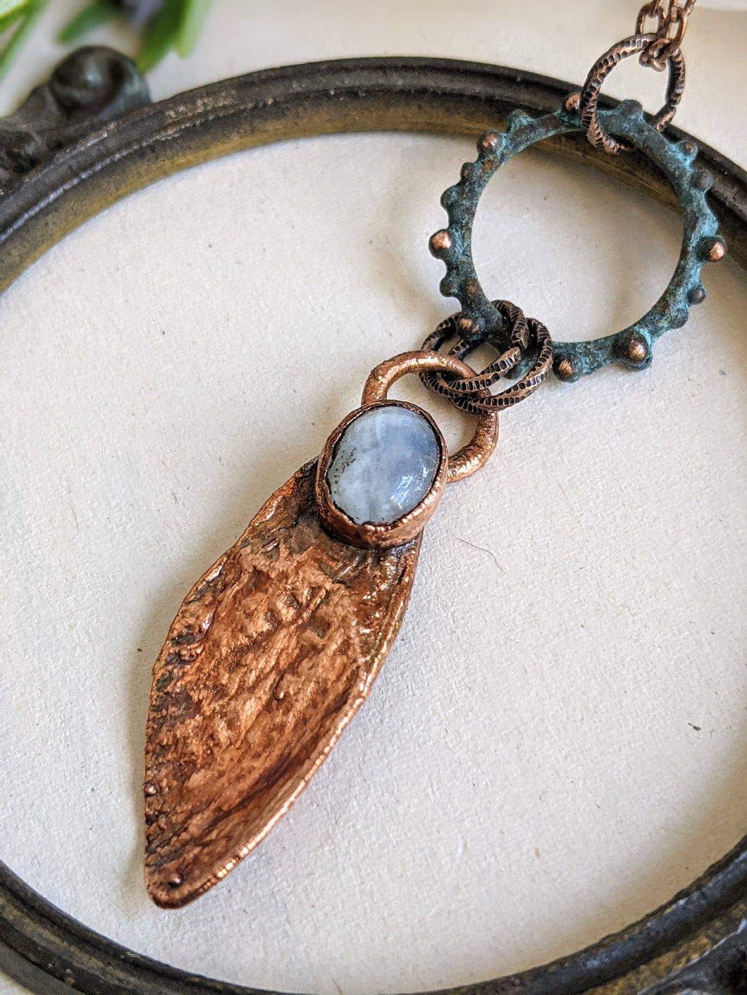 Copper Electroformed Cicada Wing Necklace with Moonstone 1