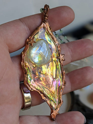 Whimsical Fairy Wing Moonstone Copper Electroformed Necklace