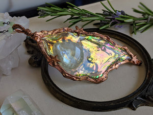 Whimsical Fairy Wing Moonstone Copper Electroformed Necklace