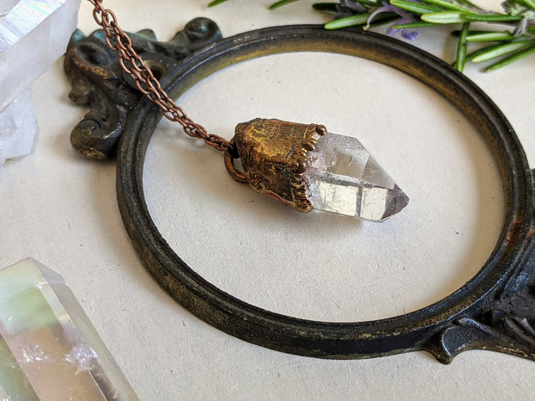 Simple Raw Quartz Point Copper Electroformed Necklace 2
