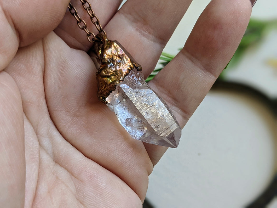 Simple Raw Quartz Point Copper Electroformed Necklace 1